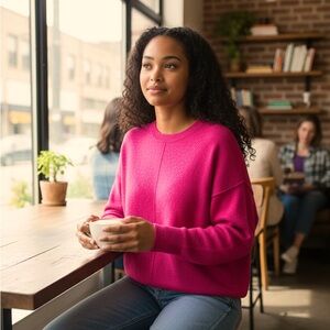 Vince Camuto Vibrant Pink Crew Neck Sweater Medium
